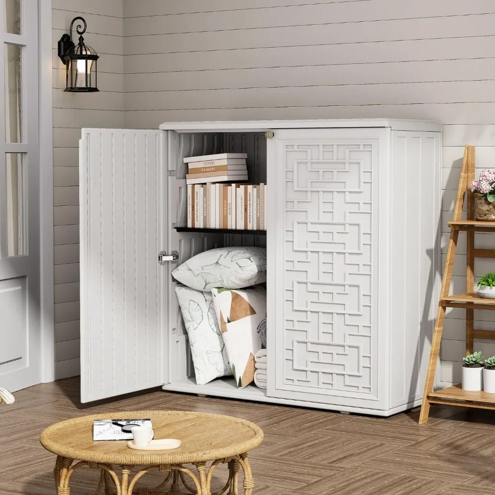 Outdoor Storage Shed- Plastic Storage Cabinet- Horizontal Resin Tool Shed for Garden- All-Weather Outdoor Storage - Image 2