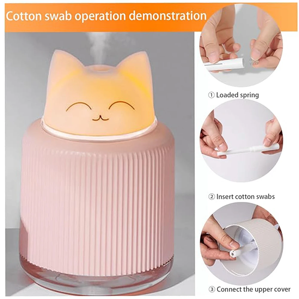 Mini Humidifier- Cat Mist Humidifier for Kids' Bedroom- Small Ultrasonic Humidifier with USB- 2 LED Colors - Image 2