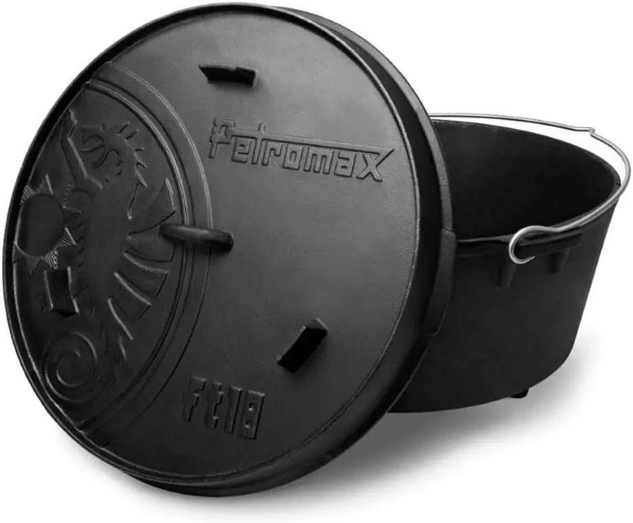 Cast Iron Dutch Oven for Cooking or Baking Outdoors Over a Campfire or in The Home Kitchen, Pre-Seasoned Cookware