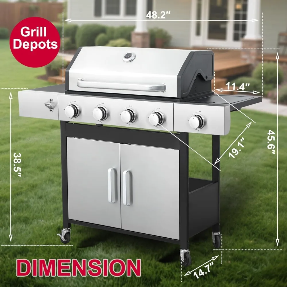 4-Burner BBQ Propane Grill- Side Table- 46,000 BTU Gas Grill- Porcelain-Enameled Grill - Image 5