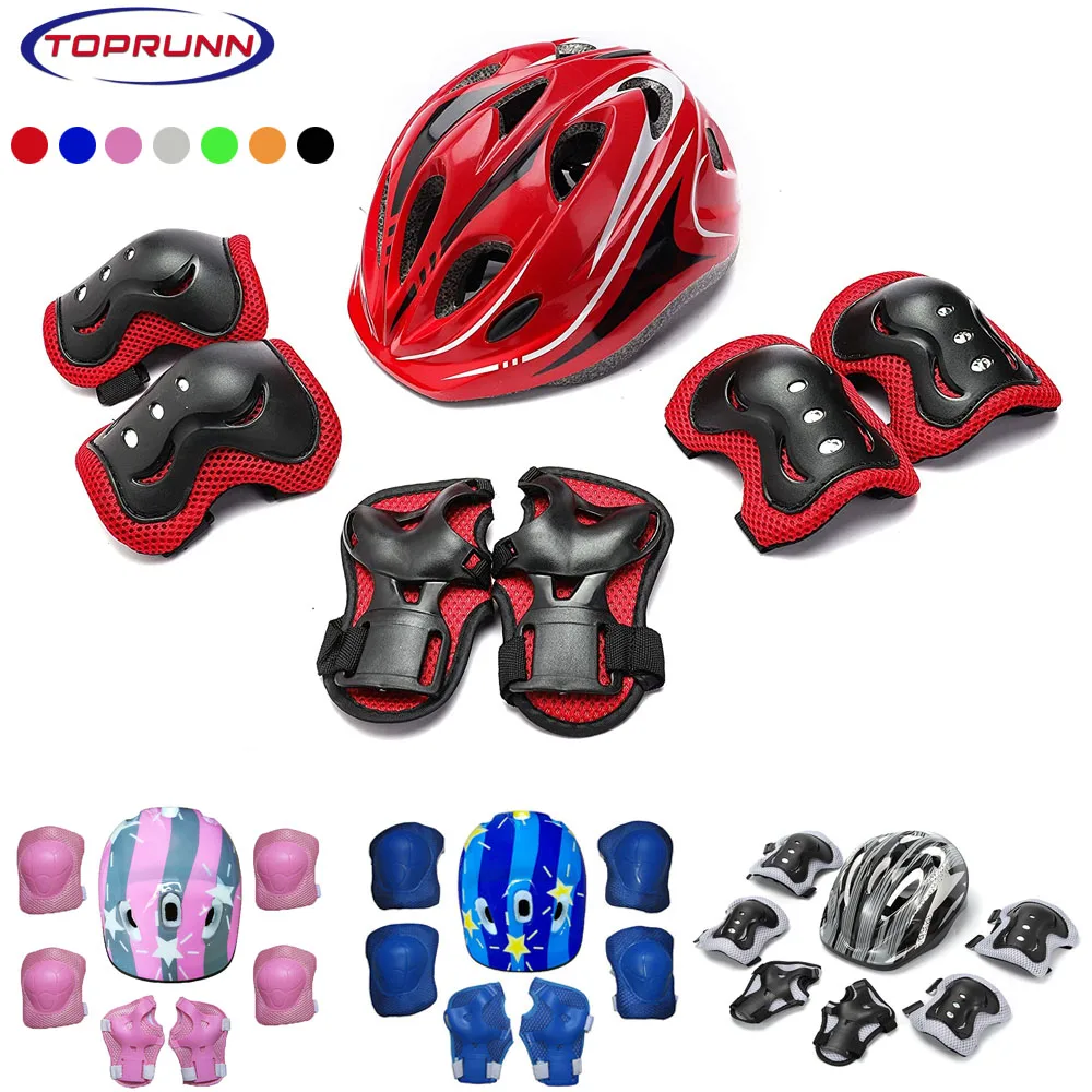 Kids' 7 Piece Protective Gear Set- Helmet, Knee Pads, Elbow Pads, and Wrist Pads- Different Colors