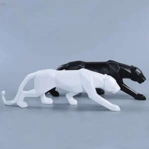 Large-Size Panther Statue- Abstract Geometric Style Resin Leopard- Multiple Colors