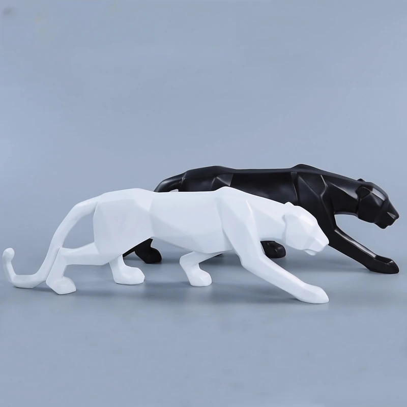 Large-Size Panther Statue- Abstract Geometric Style Resin Leopard- Multiple Colors