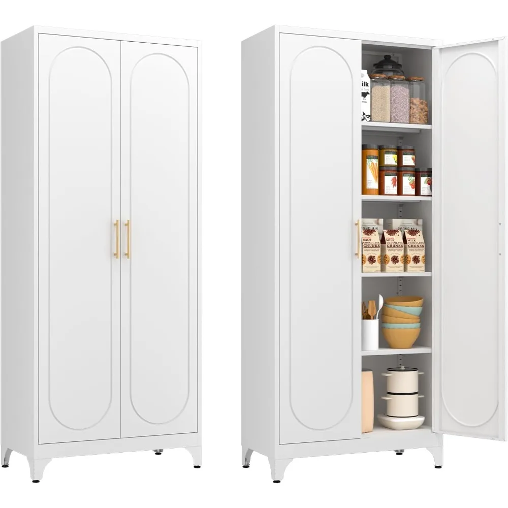 Kitchen Pantry Cabinet- 75" Tall Metal Pantry Storage Cabinet- Doors and Adjustable Shelves- Black or White - Image 2