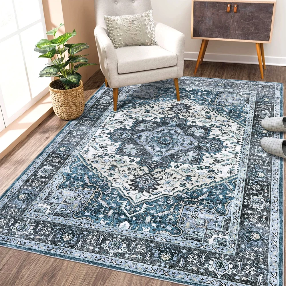 8x10' Living Room Rug- Low Pile Non-Slip Accent Rug- Washable - Image 5