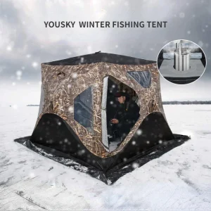 Ice Fishing Tent- Reinforced Cotton- Winter Shelter- Snowproof 3-4 Person with Chimney Vent for Cold Weather