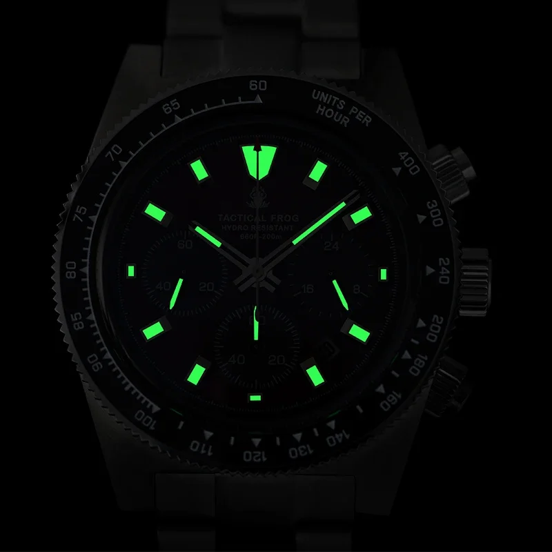 Tactical Frog Chronograph Watch- Sapphire Crystal Mirror- Ceramic Bezel- Luminous Men's Watch - Image 4