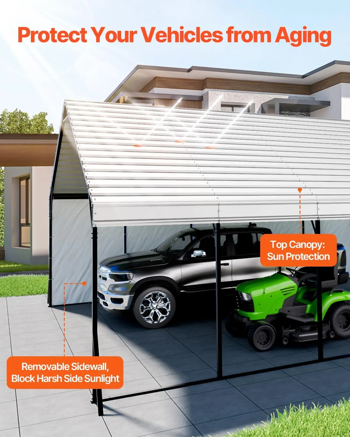 20x24 ft Heavy-duty Metal Carport- Removable PE Side Walls- Steel Frame - Image 5