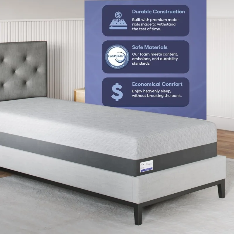 Gel Memory Foam Mattress-in-a-Box- Made in the USA- CertiPUR-US Bed- 8-inch, Firm - Twin - Image 3