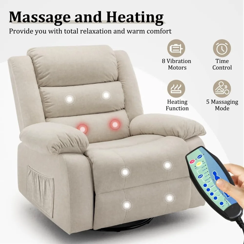 Wide Rocking Chair- Massage and Heat- Recliner- 360°Swivel Nursery Rocking Chair- Many Colors - Image 4