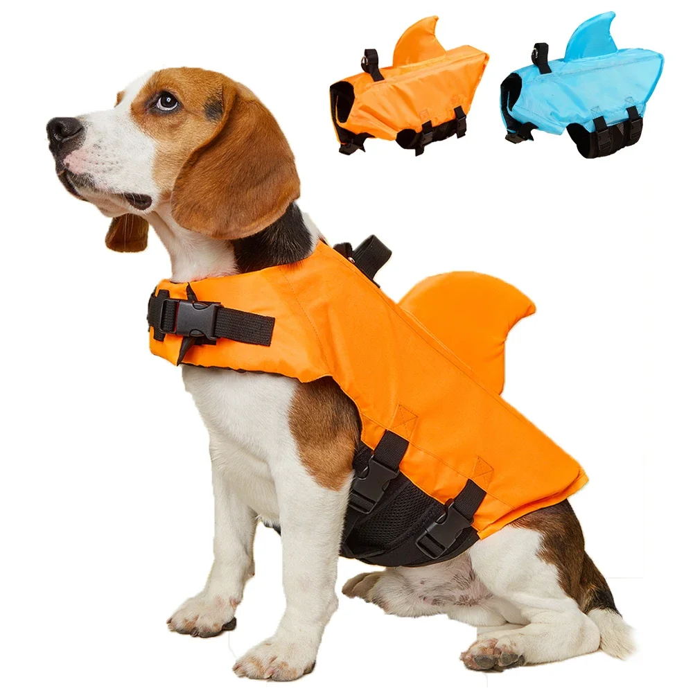 Shark Fin Dog Life Jacket- Enhanced Buoyancy- Sizes X SM to XXL- Safety Vest with Handle