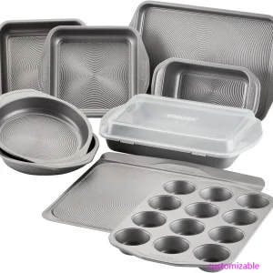 Circulon Nonstick Bakeware Set- Bread Pan, Cookie Sheet, Baking Pan, Baking Sheet, 2-Round Cake Pans, 2 Square Cake Pans, and Muffin/Cupcake Pan