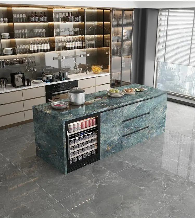Natural Marble, Kitchen Island- Storage and Wine Cooler- Customizable Luxury Cabinet- Waterproof Countertop - Image 4