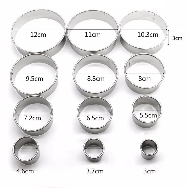304 Stainless Steel Cookie/Dessert Cutter- Height 3 cm, Diameter 3-12cm 12 Pcs/Set Baking Tools - Image 6