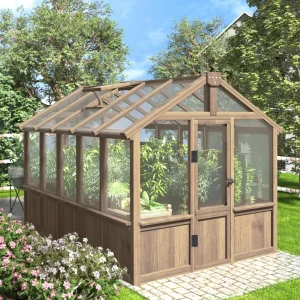 6' x10' Wood Greenhouse- Lockable Door- Cedar Frame- Adjustable Vent- 6MM Thick Polycarbonate Panels
