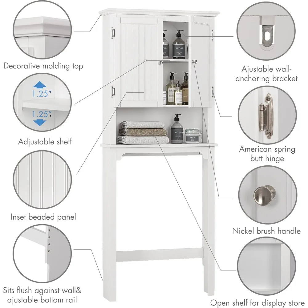 Over-The-Toilet Storage Cabinet- Bathroom Organizer with Adjustable Shelves and Double Doors - Image 4