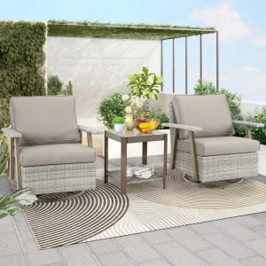 3 Pc Outdoor 360° Swivel and Rocking Patio Chairs Set- Side Table