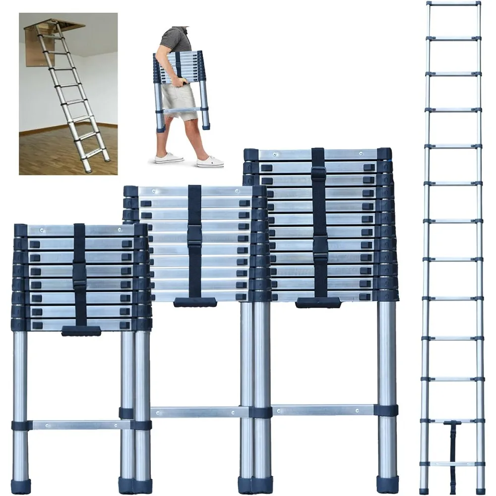 Stainless Steel Telescoping Ladder - 10 FT Step Ladder- Portable Folding Collapsible- Multi-Purpose for Home, Roofing, RV