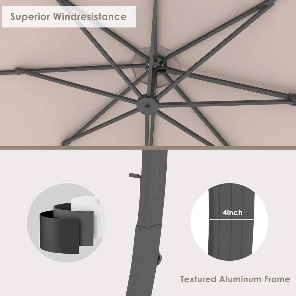 11 FT Cantilever Patio Umbrella With Included Base- Heavy-Duty Offset Umbrella- 5 Colors - Image 7