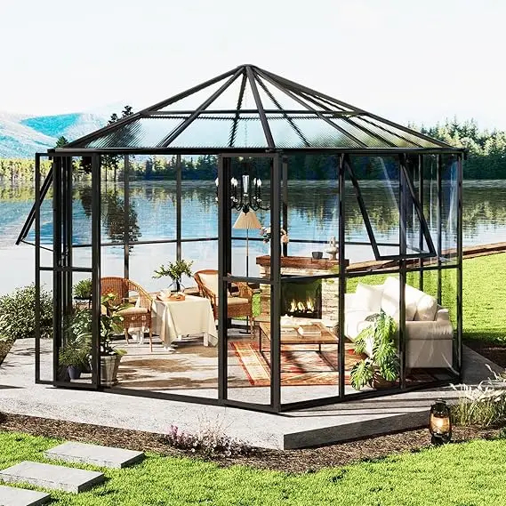 12x10x8 FT Hexagonal Hybrid, Polycarbonate Greenhouse/Sunroom- Quick-Connect Assembly- Aluminum Frame with Ventilation - Image 7