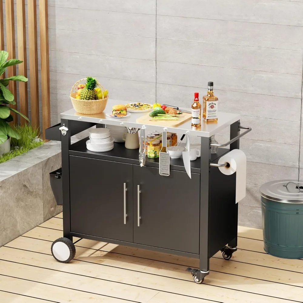 Outdoor Grill Cart- Grill Table with Storage- Rolling Bar Cart - Image 6