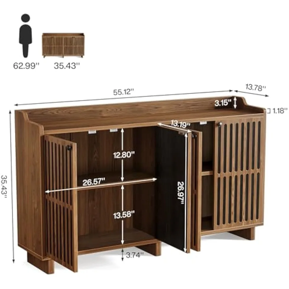 55-inch Rustic Brown Dining/Buffet Cabinet- 4 Doors- Adjustable Shelves - Image 2