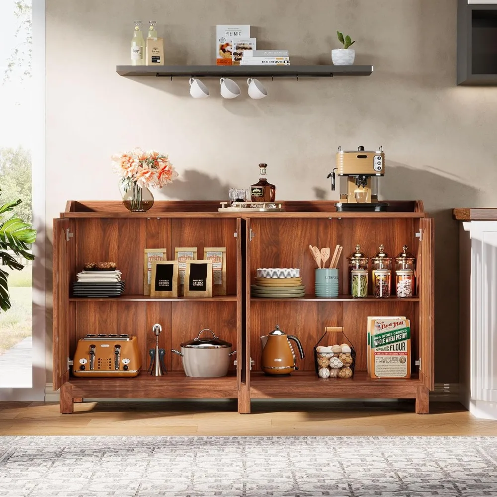 Sideboard Buffet Cabinet- 57" Farmhouse Storage Cabinet with Shutter Doors and Adjustable Shelves - Image 5