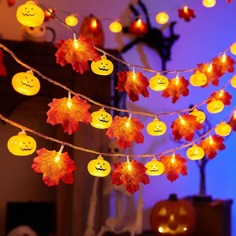 Halloween Pumpkin Maple Leaf String Lights- Artificial Autumn Leaves- LED Light String- Fall Decor - Image 4
