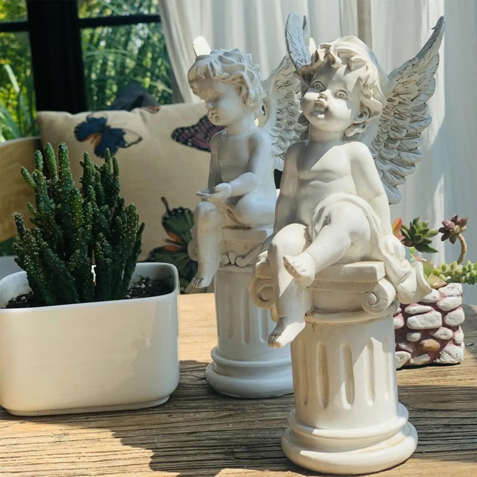 2 Pieces Cherub Statues- Roman Pillar Memorial Props- Garden Figurines- Indoor/Outdoor - Image 2
