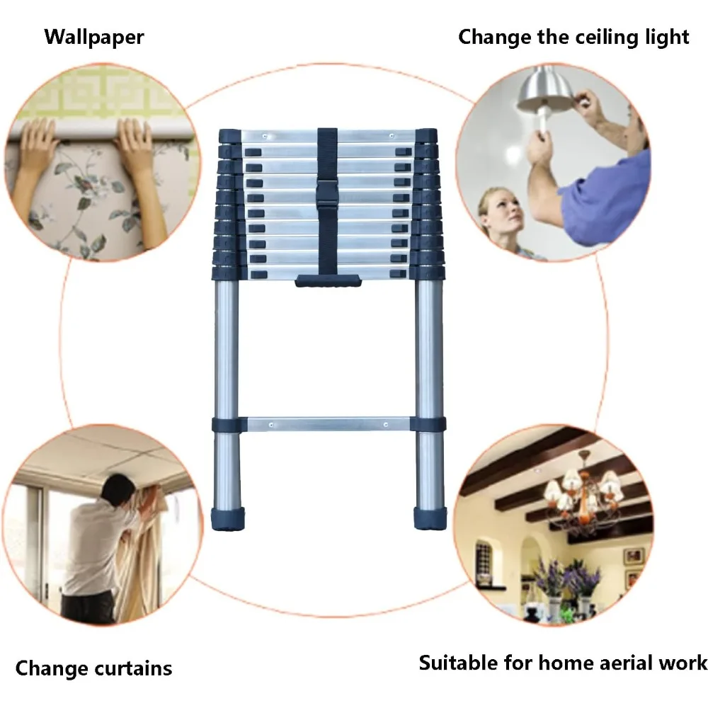 Stainless Steel Telescoping Ladder - 10 FT Step Ladder- Portable Folding Collapsible- Multi-Purpose for Home, Roofing, RV - Image 6
