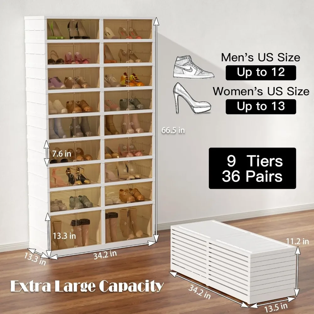 Shoe Storage Cabinet- Clear Plastic- Collapsible- Stackable- Storage Shoe Cabinet with Door - Image 2
