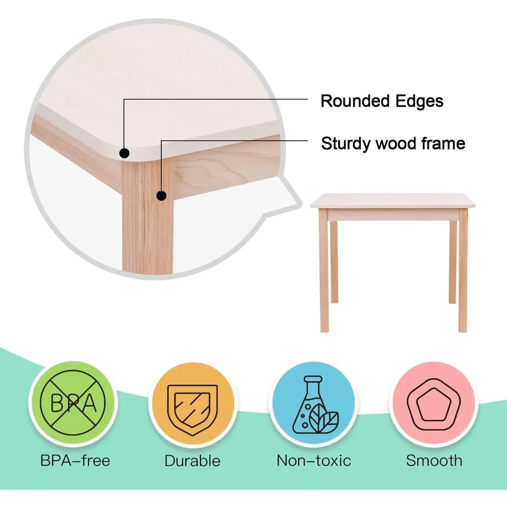 Wood Kids' Table and Chairs Set- Natural- Sturdy - Image 5