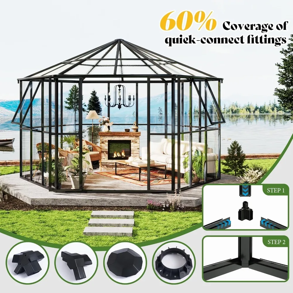 12x10x8 FT Hexagonal Hybrid, Polycarbonate Greenhouse/Sunroom- Quick-Connect Assembly- Aluminum Frame with Ventilation - Image 2