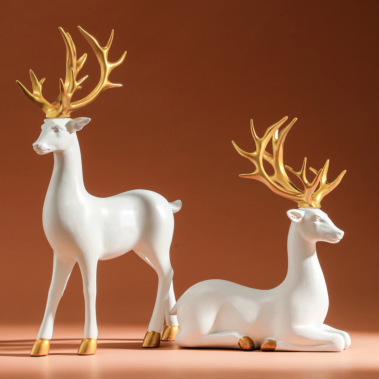 White Deer Figurines- Solid Synthetic Resin- Tabletop Ornament- Christmas Decoration