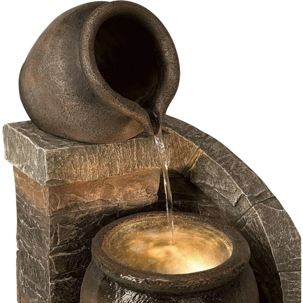 Rustic Outdoor Floor Cascading Water Fountain- 35" High- LED Light- Planter Box for Garden, Patio, Backyard, etc. - Image 3