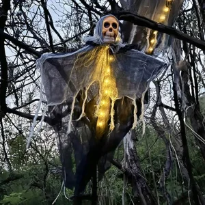 1PCS Halloween Skeleton Ghost Decoration- Ghost with LED String Lights for Outdoor Use in Gardens