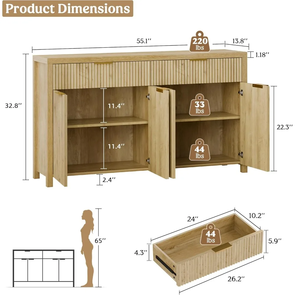 Fluted Buffet Cabinet- Storage- Sideboard Cabinet- Adjustable Shelves - Image 3