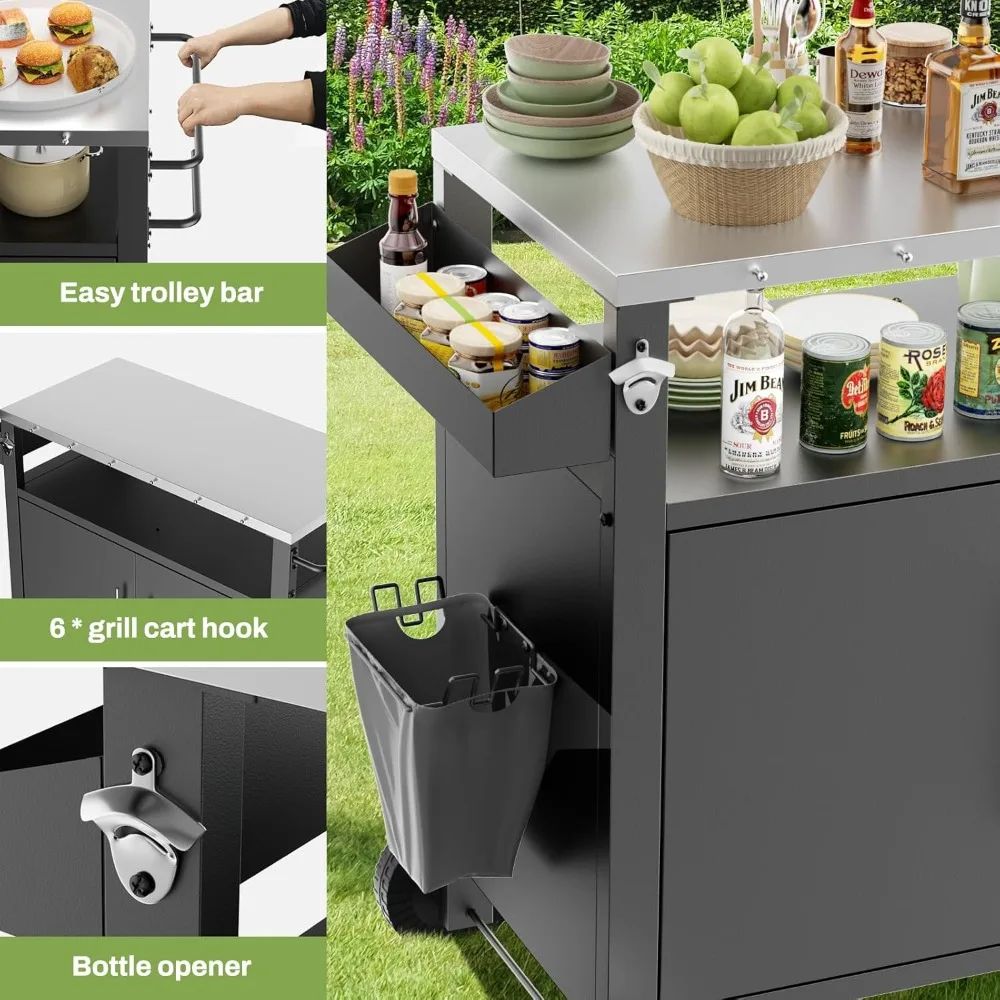 Outdoor Grill Cart- Grill Table with Storage- Rolling Bar Cart - Image 3