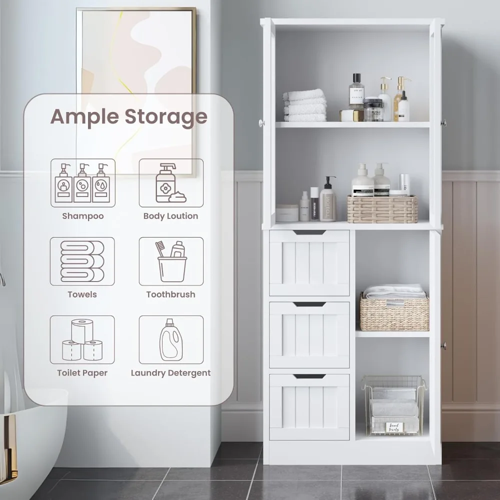 Tall Bathroom Storage Cabinet- 3 Drawers- 58.5" Linen Cabinets for Laundry- 2 Acrylic Doors - Image 3