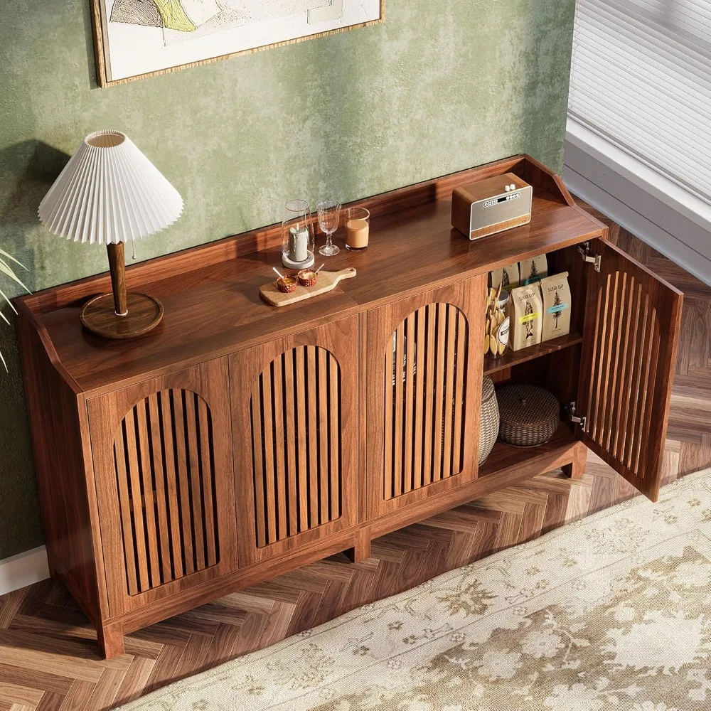 Sideboard Buffet Cabinet- 57" Farmhouse Storage Cabinet with Shutter Doors and Adjustable Shelves - Image 4