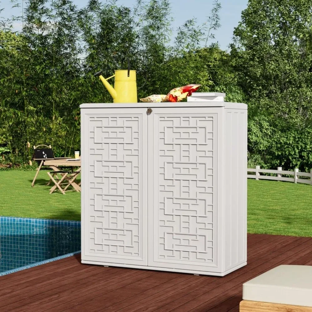 Outdoor Storage Shed- Plastic Storage Cabinet- Horizontal Resin Tool Shed for Garden- All-Weather Outdoor Storage - Image 5