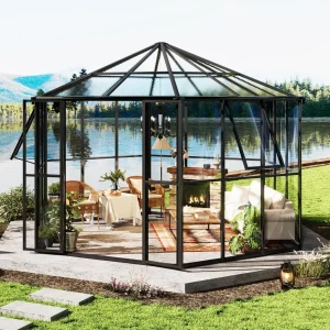 12x10x8 FT Hexagonal Hybrid, Polycarbonate Greenhouse/Sunroom- Quick-Connect Assembly- Aluminum Frame with Ventilation