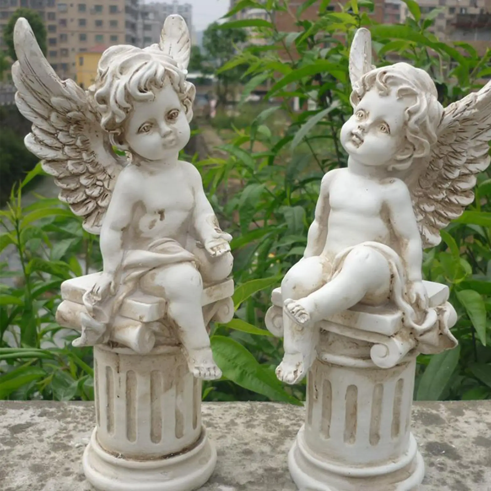 2 Pieces Cherub Statues- Roman Pillar Memorial Props- Garden Figurines- Indoor/Outdoor - Image 3