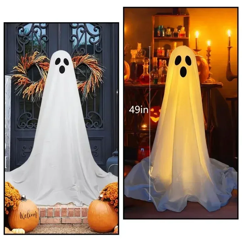 Halloween Ghost Decorations- Luminous Horror Props for Front Porch- Standing Spooky Ghost with LED String Lights - Image 5
