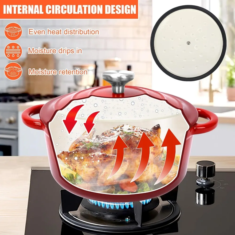 Nonstick, Enameled Cast Iron Cookware Set- 5-Pcs- Frying Pan/Skillet (No Lid)- Saucepan with Lid- Healthy Round Dutch Oven with Lid - Image 3