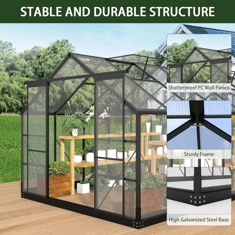 8x16 FT Polycarbonate Greenhouses- Adjustable Roof Vents- Walk-in Aluminum Frame Greenhouse - Image 3