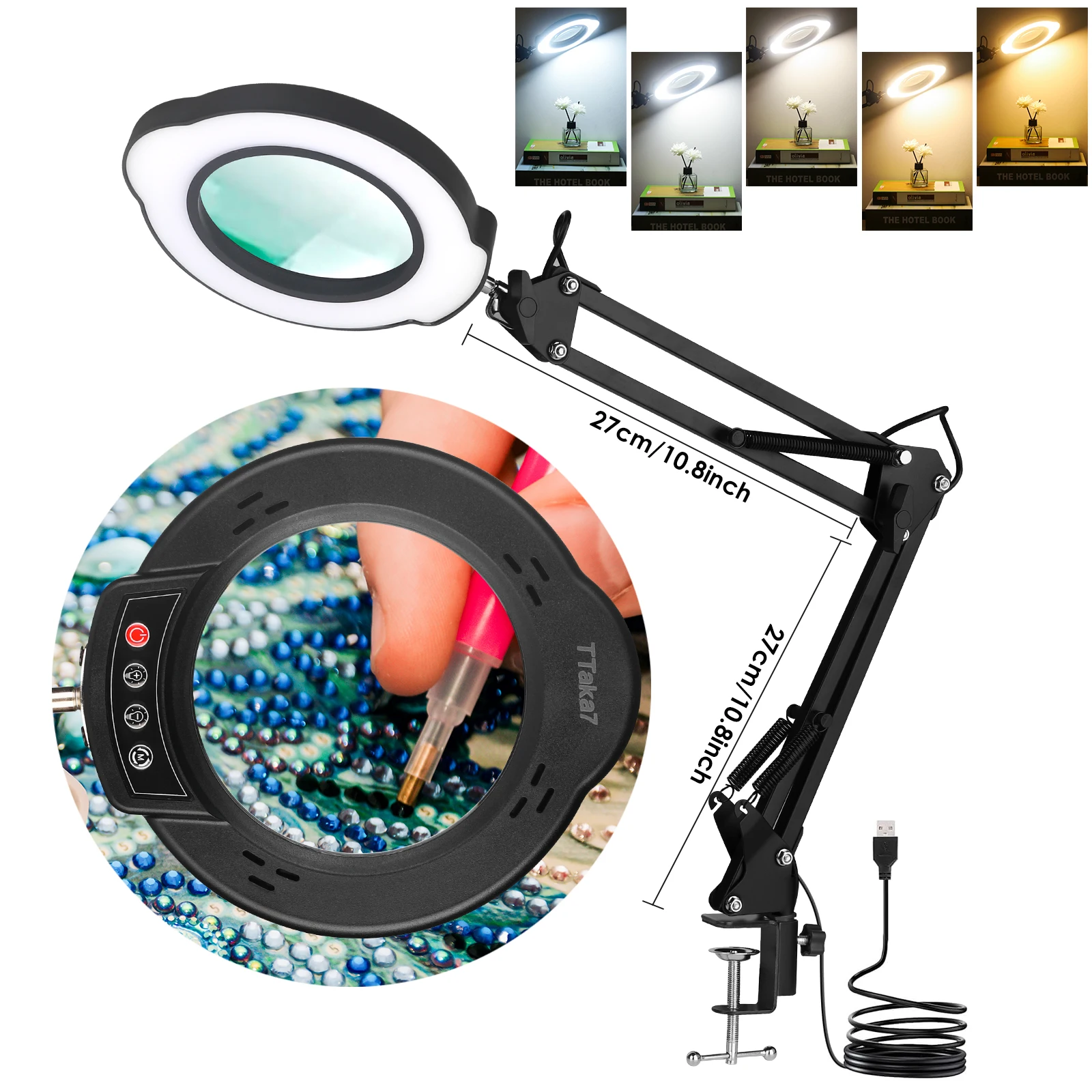 72 LED 8X/10X Illuminated Magnifier- USB 3 Colors LED Magnifying Glass- for Soldering, Skincare Beauty, Diamond Painting, Detail Work, etc. - Image 7