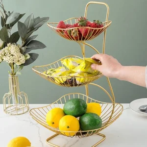 3-Tier Fruit /Vegetables Basket- Storage Rack- Metal Snack Container- Gold Only