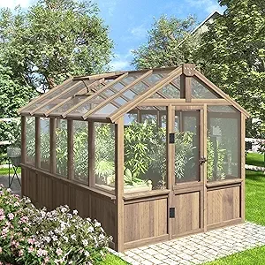 6' x10' Wood Greenhouse- Lockable Door- Cedar Frame- Adjustable Vent- 6MM Thick Polycarbonate Panels - Image 7