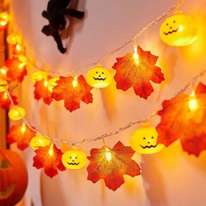 Halloween Pumpkin Maple Leaf String Lights- Artificial Autumn Leaves- LED Light String- Fall Decor